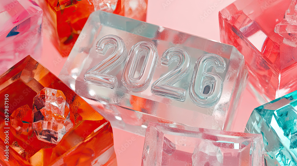 Poster charming glass numbers illuminated with soft light against a vibrant background