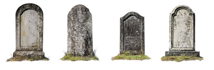 Ancient stone gravestones weathered and moss-covered historical markers transparent background