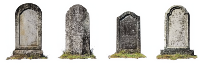 Ancient stone gravestones weathered and moss-covered historical markers transparent background