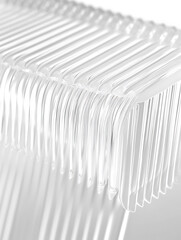 Parallel clear acrylic strips tightly spaced and curved at their ends creating a textured geometric design.