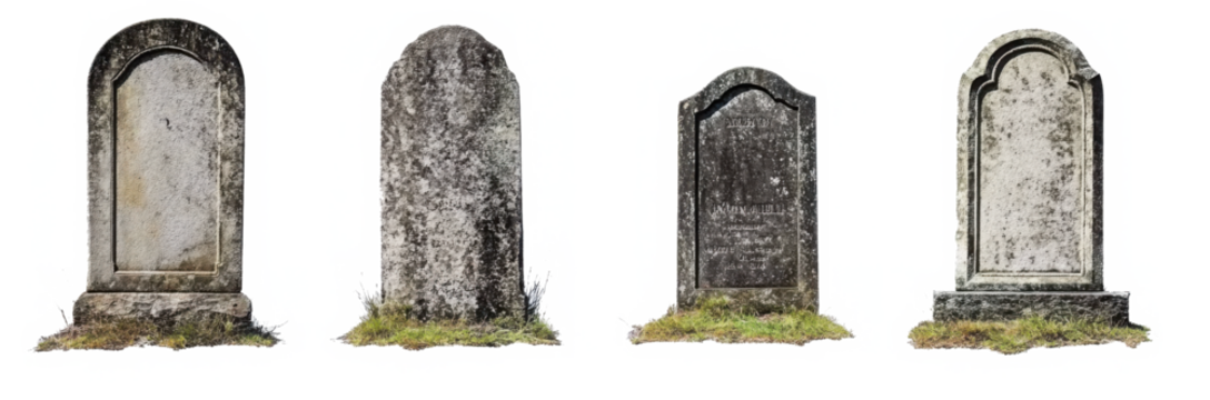 Ancient stone gravestones weathered and moss-covered historical markers transparent background