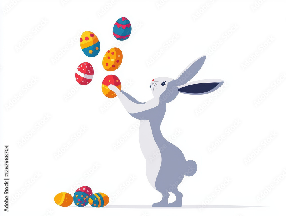 Wall mural playful bunny skillfully juggling colorful Easter eggs brings joy and excitement