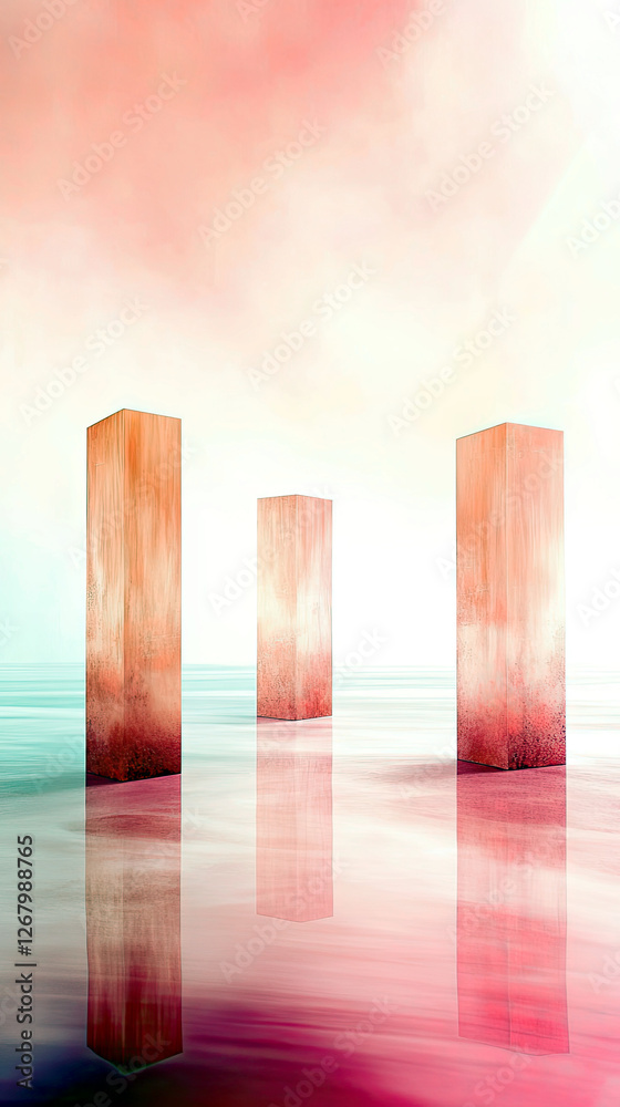 Aufkleber Monolithic Forms Glow With Iridescent Colors in an Ethereal, Hazy Atmosphere
