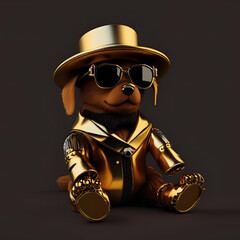 3d golden man with binoculars