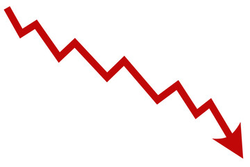 Down fall trend red arrow graph, Red arrow chart graph in downward direction, concept of stock market fall, financial loss.