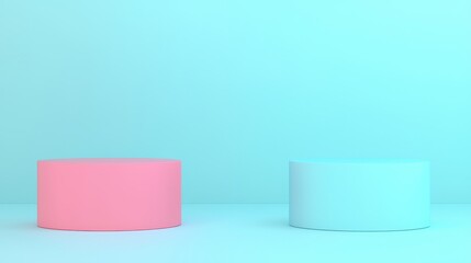 Fototapeta premium Dynamic color contrast pink and blue circles minimalistic studio 3d render soft lighting modern design concept