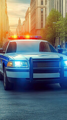 Emergency Vehicle With Siren Lights Illuminating Urban Streets at Dusk