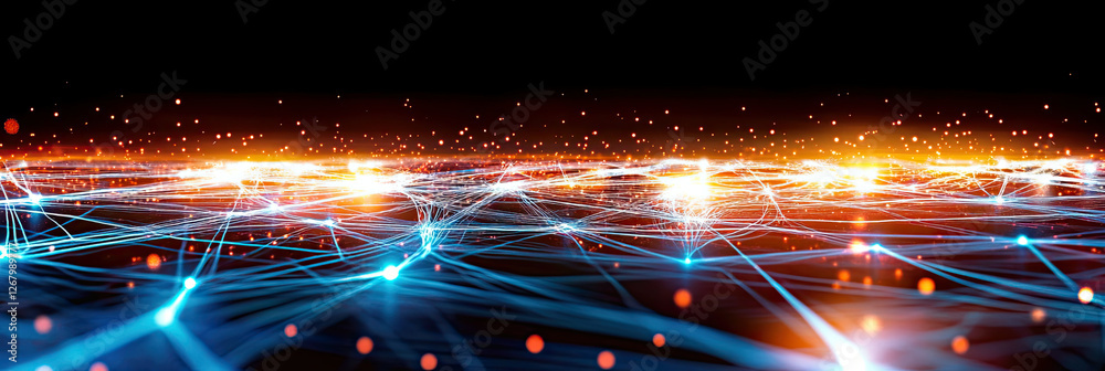 Poster Vibrant Technology Background With Glowing Lines and Sparkling Lights in Dark Setting