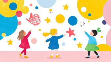 Children engaging in creative play brightly colored room illustration fun environment joyful perspective imagination and art