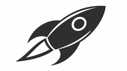 Black Rocket Icon – Minimalist Logo on pure white background