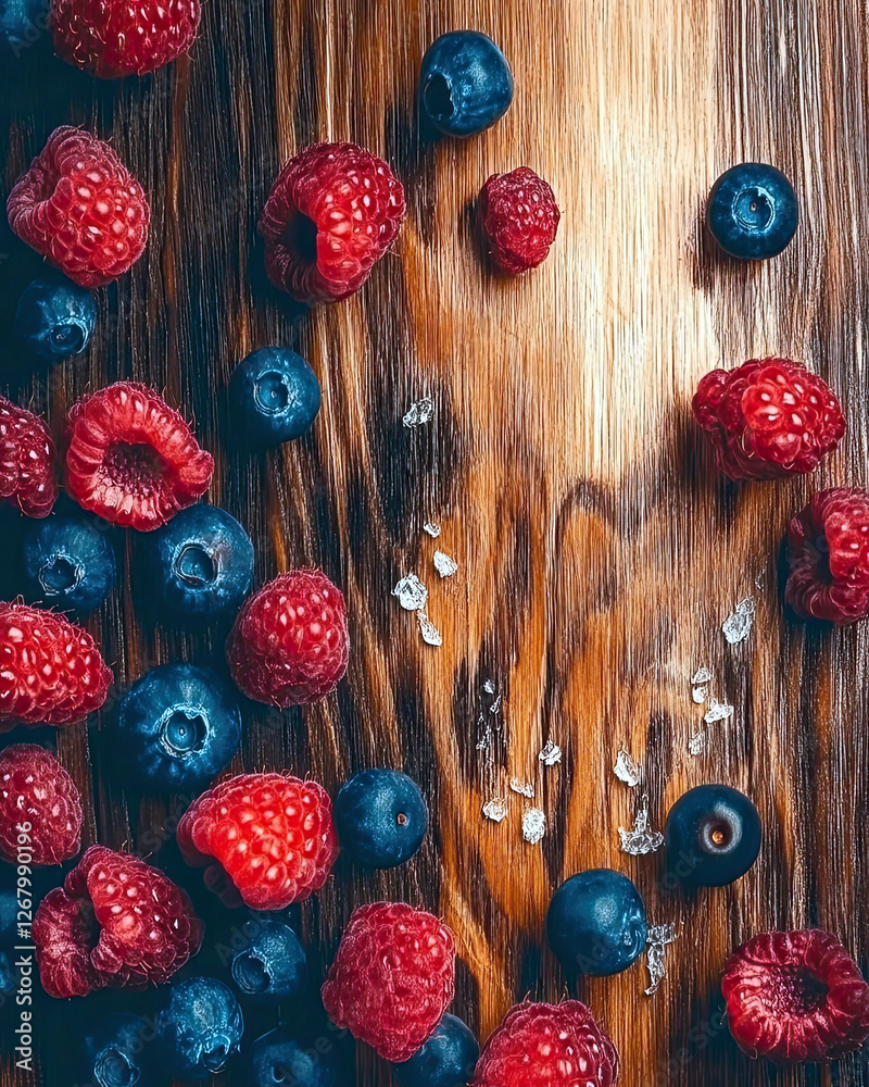 Poster Delightful Berries Bring a Burst of Color and Flavor to a Rustic Wooden Table Setting