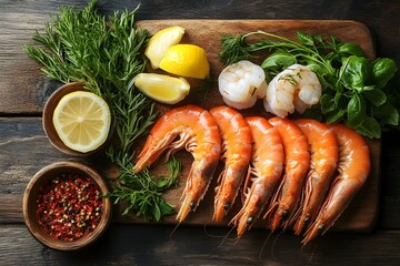grilled shrimps with lemon and dill Fried shrimp and lemon slice on a plate white white background photography