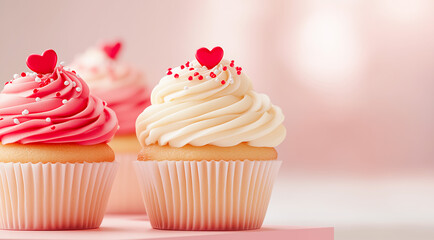 Three cupcakes three cupcakes with colored frosting and hearts on top