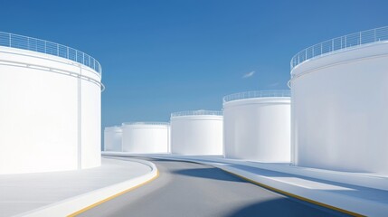 Fototapeta premium Industrial storage tanks urban area infrastructure clear sky aerial view efficiency in industry