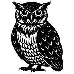 great horned owl bird black silhouette vector, Simple silhouette Design vector icon with white background. Wild Animal Vector. Bird Vector 