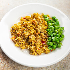 boulgur quinoa dish vegetables vegetarian dish vegetable food fresh tasty food dish gourmet food background on the table rustic food top view copy space 
