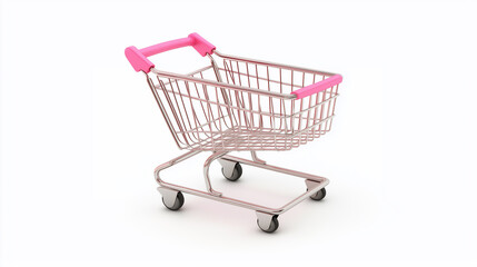 Pink shopping cart in high-resolution digital illustration with clean focus on pure white background