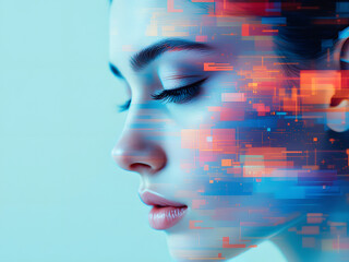 Digital, pixelated, face, glitch, art, futuristic, technology, abstract, modern, colorful,...