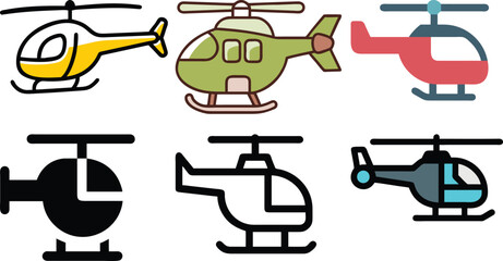 Helicopter Icon Set – Vector Art Illustration Bundle for Aviation and Transportation Design