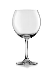 Empty red wine glass ,close up on white background, studio shot