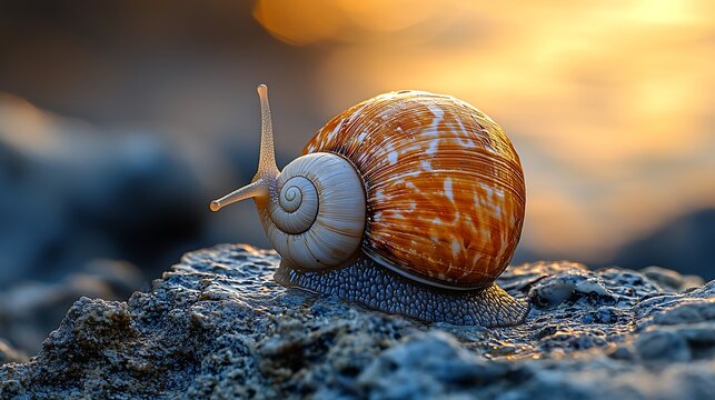 Seashore snail sunset rock nature close-up