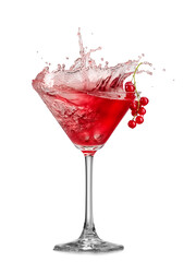Red currant martini cocktail splash on white background, studio shot