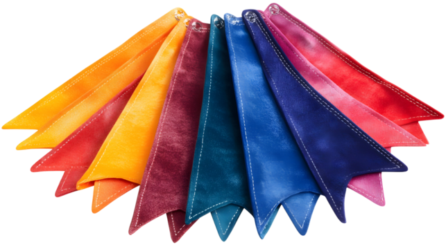 A set of colorful pennant banners, perfect for decorating festive occasions.