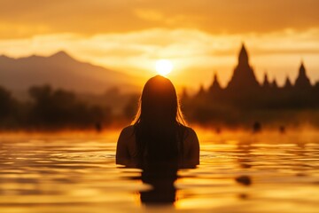 Woman in Water at Sunset