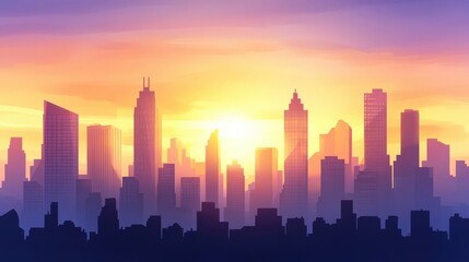 Fototapeta premium Cityscape Silhouette at Golden Hour Sunset
