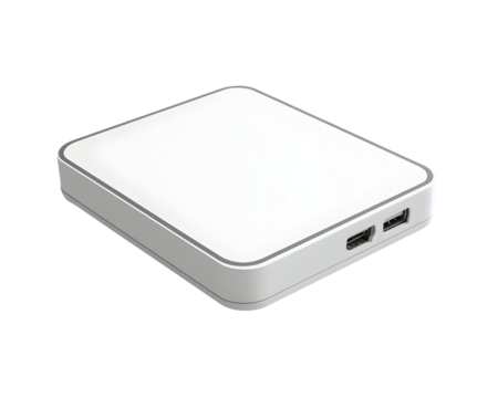 A sleek white electronic device with a compact accessory, designed for modern functionality and convenience. --v 6.1