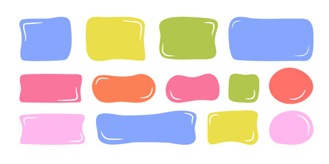 A set of irregular rectangular frames with fluid, hand-drawn edges. Abstract organic shapes, free-form blobs, text boxes.  Vector illustration on white background.