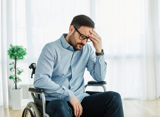 disability wheelchair disabled man handicap sitting handicapped health young wheel care invalid...