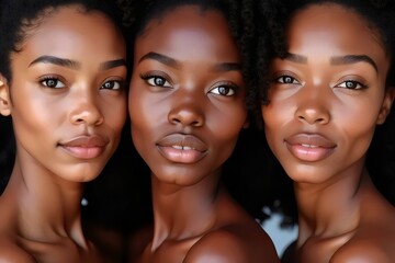 Three Beautiful Black Women Close-up Portraits