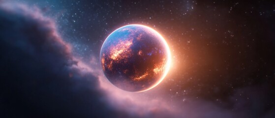 Dramatic Exoplanet in Space with Nebula