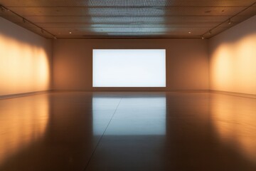 empty gallery space with white screen