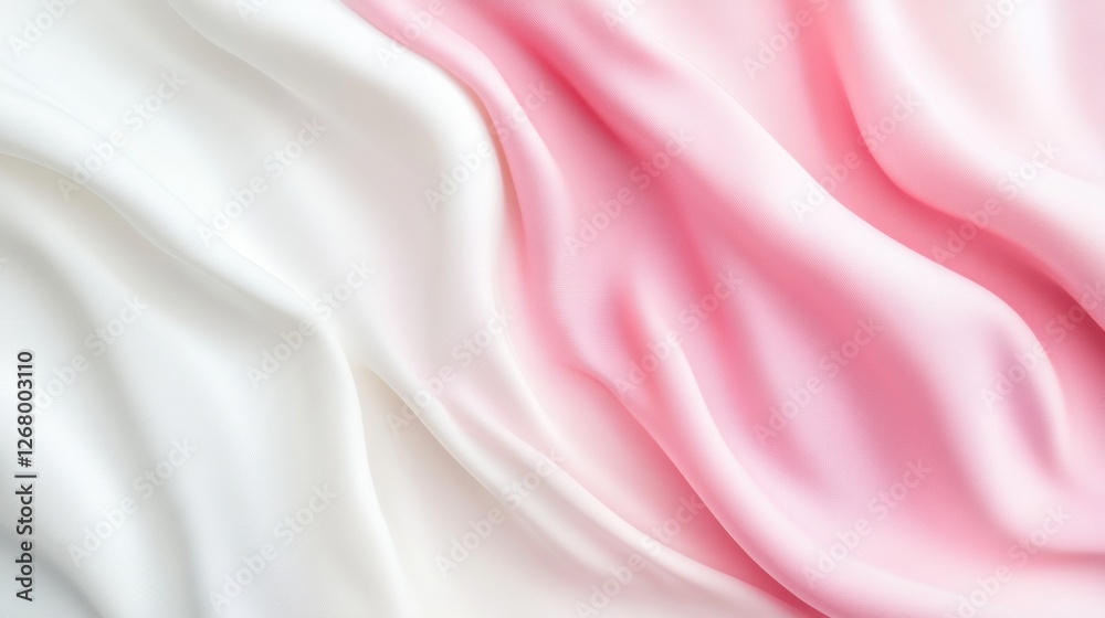 Poster soft and smooth silk fabric in shades of white and pink draped elegantly on a surface. generative ai