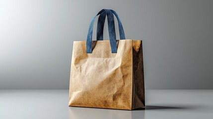 Crumpled brown paper tote bag on gray surface