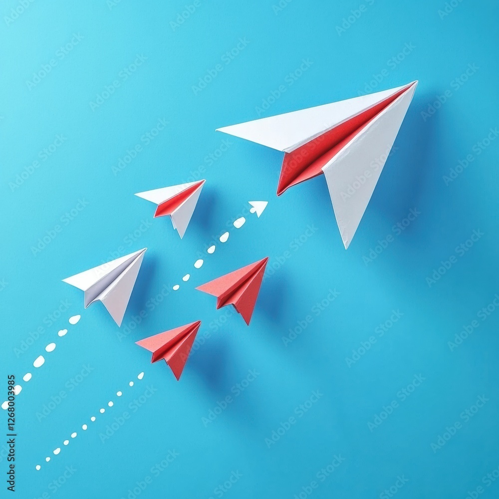 Aufkleber Group of paper planes flying in one direction with one diverging for innovative solutions and creative ideas. Generative AI