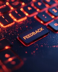 A close-up of a glowing feedback button on a dark keyboard.