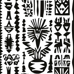 Seamless Pattern - Abstract black and white tribal art print