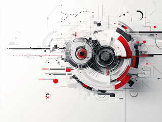 Obraz premium A tech-inspired abstract composition with geometric red and white circular patterns on a futuristic background 
