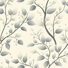 Seamless Pattern - Elegant gray and beige leaf pattern on cream background