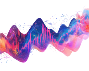 An abstract financial chart with an uptrend line graph and bar chart elements, representing stock market analysis.