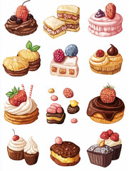 Delicious Assorted Desserts and Pastries in a Cute Cartoon Style &ndash; AI Generated Image