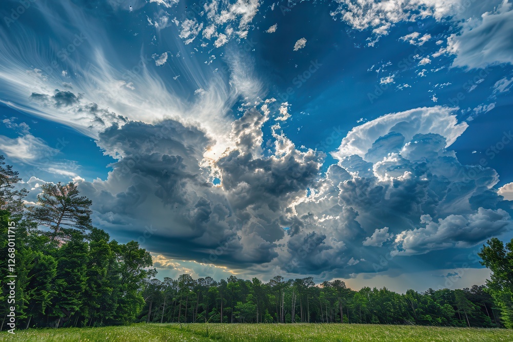 Poster cloud formations display a vibrant array of blues and whites, illustrating the beauty of a dramatic 