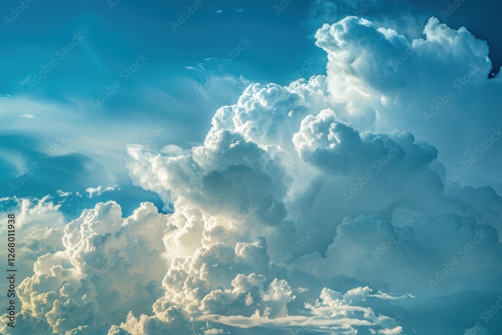 Poster cloud formations display a vibrant array of blues and whites, illustrating the beauty of a dramatic 