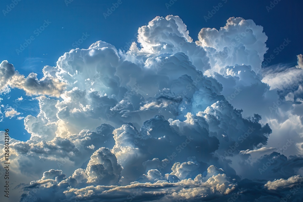 Poster cloud formations display a vibrant array of blues and whites, illustrating the beauty of a dramatic 