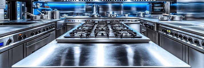 An inviting kitchen space equipped with professional culinary tools and modern appliances, designed for chefs to create delicious masterpieces with ease.