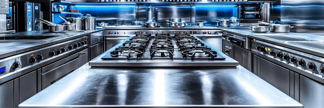 An inviting kitchen space equipped with professional culinary tools and modern appliances, designed for chefs to create delicious masterpieces with ease.