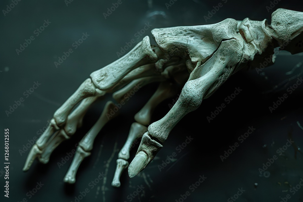 Poster detailed view of a human hand skeleton showcasing the intricate bone structure and joints against a 